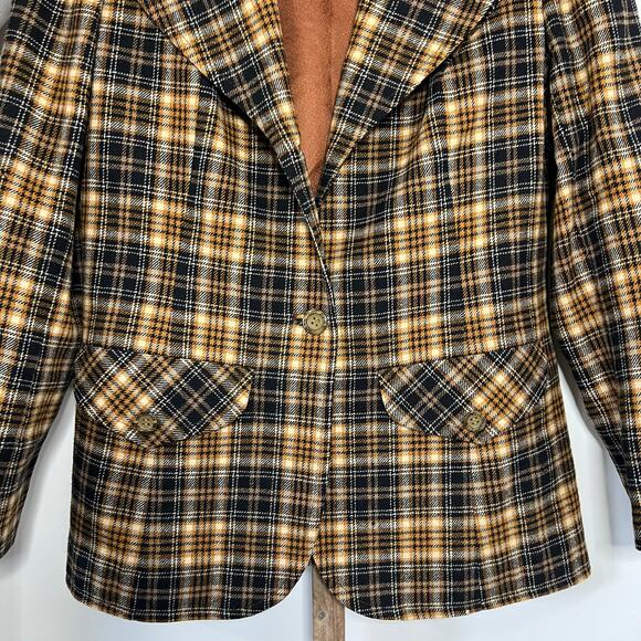 Pendleton Two Button Blazer Vintage Virgin Wool Brown Plaid Size 14 - Picture 3 of 7